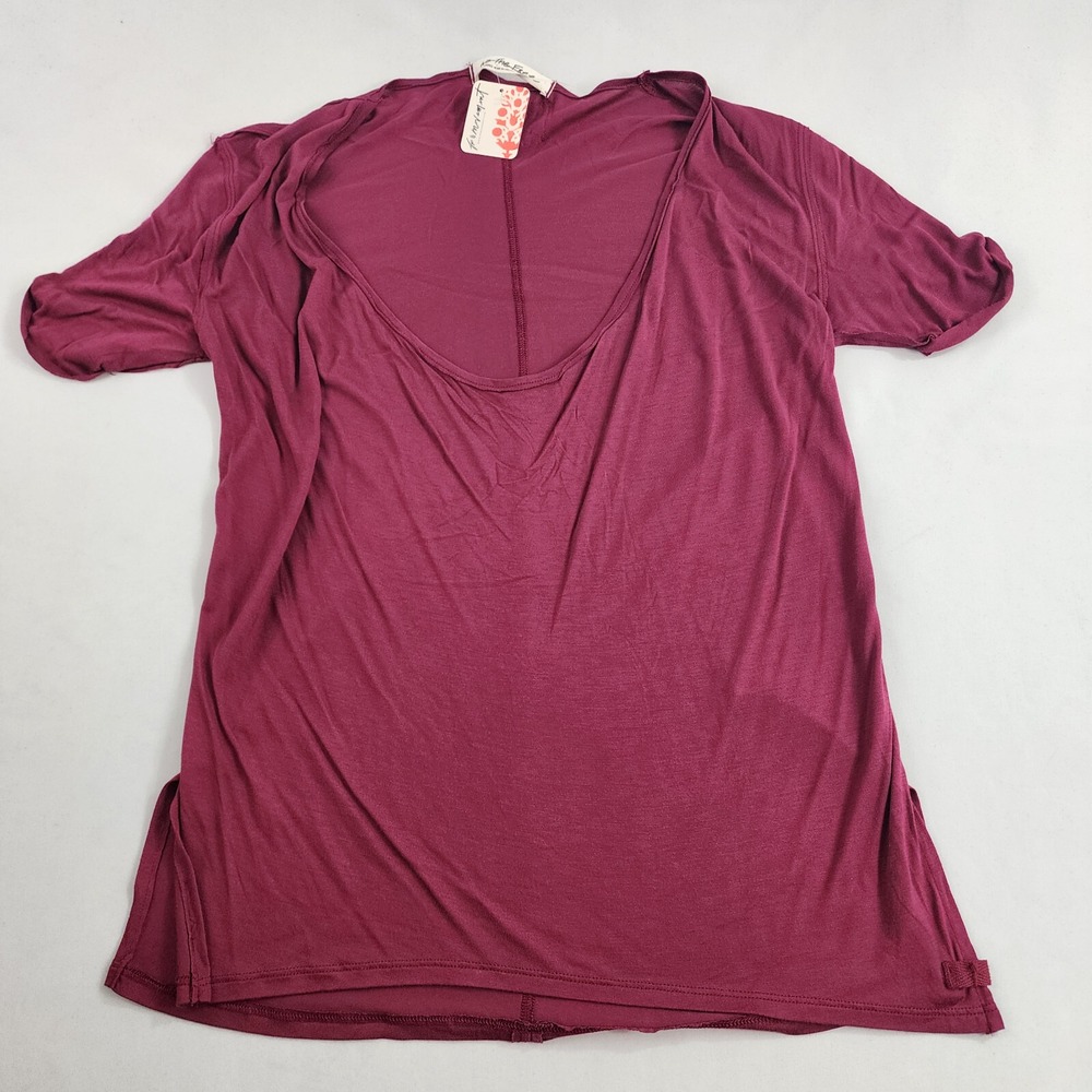 Free People We The Free Tee T-shirt Womens XS Burgundy Viscose OB1533662 Red